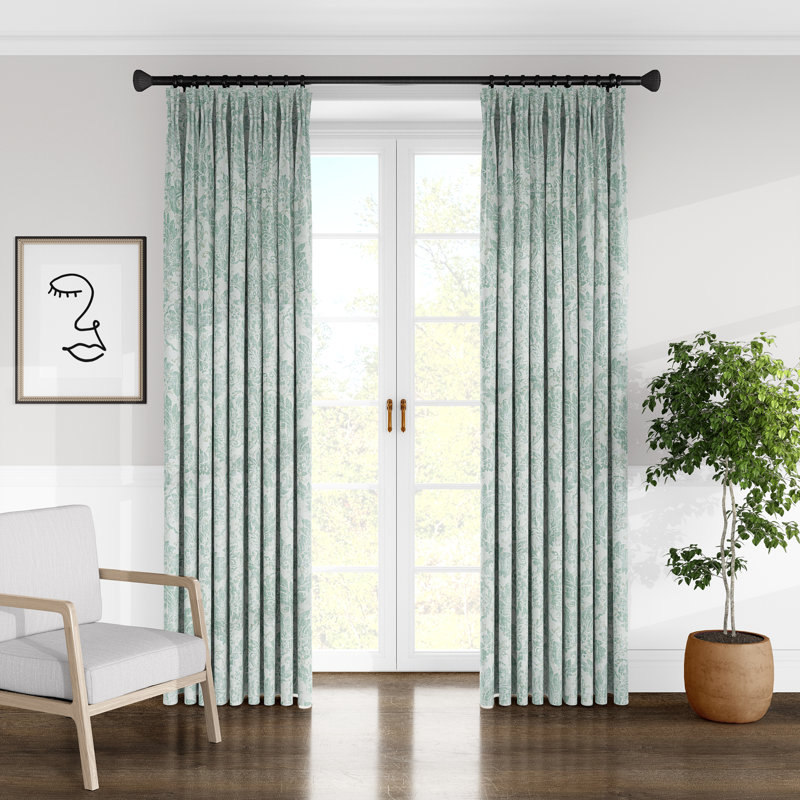 Bella Drapery Linen Damask Room Darkening Pinch Pleat Single Curtain Panel, Aqua, 20" W x 132" L