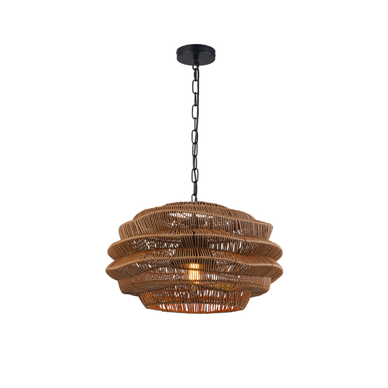 1-Light Outdoor Wicker Coastal Rattan Pendant, Brown