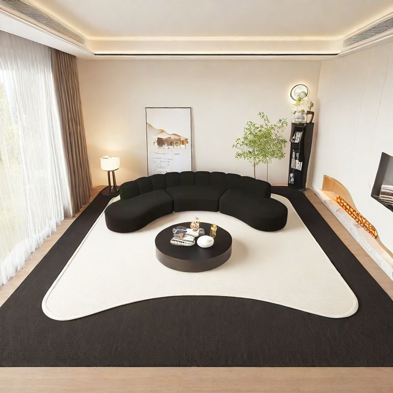 Canapé d'angle noir semi-circulaire incurvé, 5, 25.59" H x 118.11" W x 33.47" D