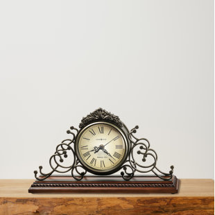 Adelaide Traditional Mantel Clock, Wrought Iron Frame on Hardwood Base, Westminster Chime, Convex Glass
