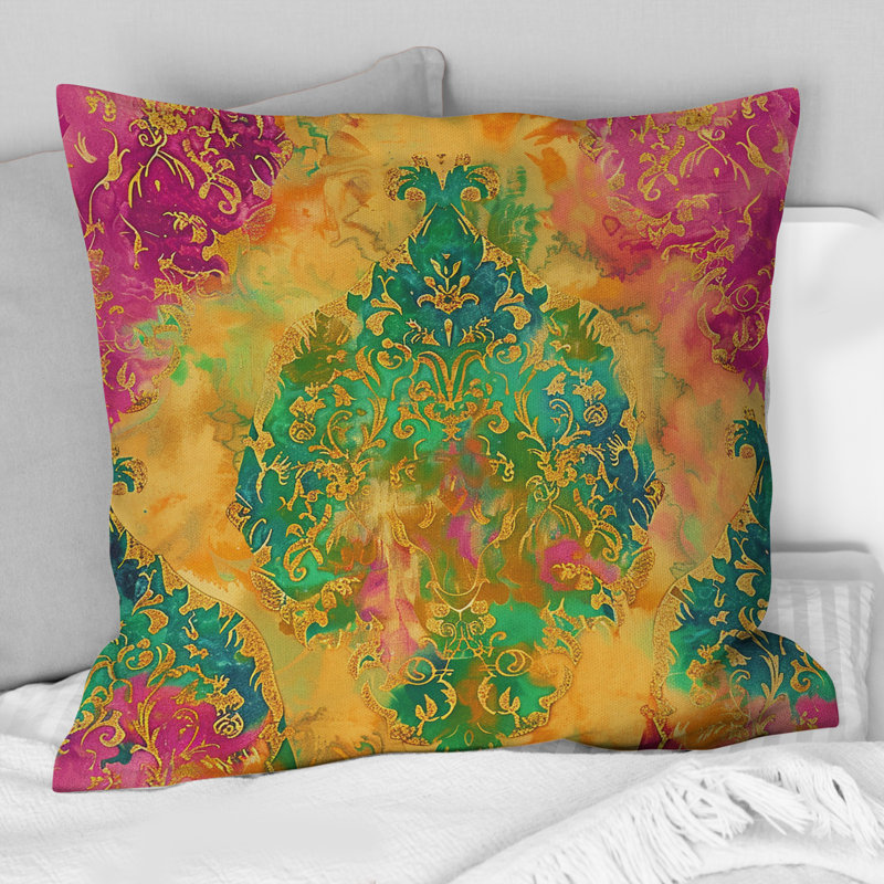 Coussin Boho III vert et jaune, H 16 po x l 16 po