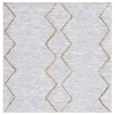 Tapis géométrique Imauri en cuir tissé à la main / en jute / en coton gris clair / naturel
