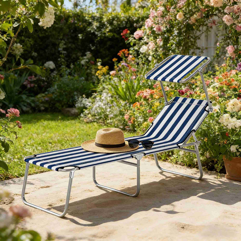 Outdoor Chaise Lounge Chair, Blue/White