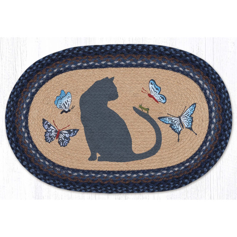 Tapis imprimé chat / sauterelle, Ovale 1 pi 8 po x 2 pi 6 po