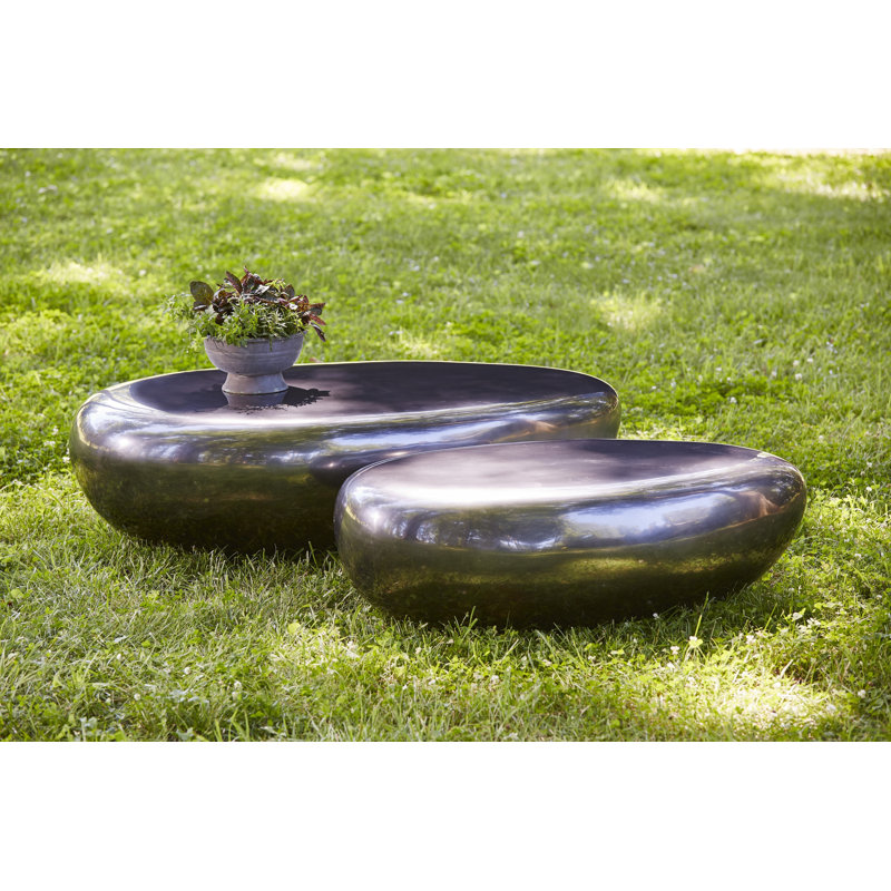Liquid Silver River Stone Solid Coffee Table, 14" H x 42" L x 26" W