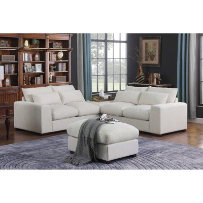 Modular Linen Sectional With - Versatile And Functional Furniture Blend 2 Ottomans Beige For Living Room