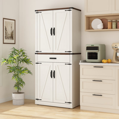 72" Farmhouse Kitchen Pantry Cabinet,4 Barn Doors, Storage Cabinet For Kitchen, Dining Room, Living Room by Gracie Oaks