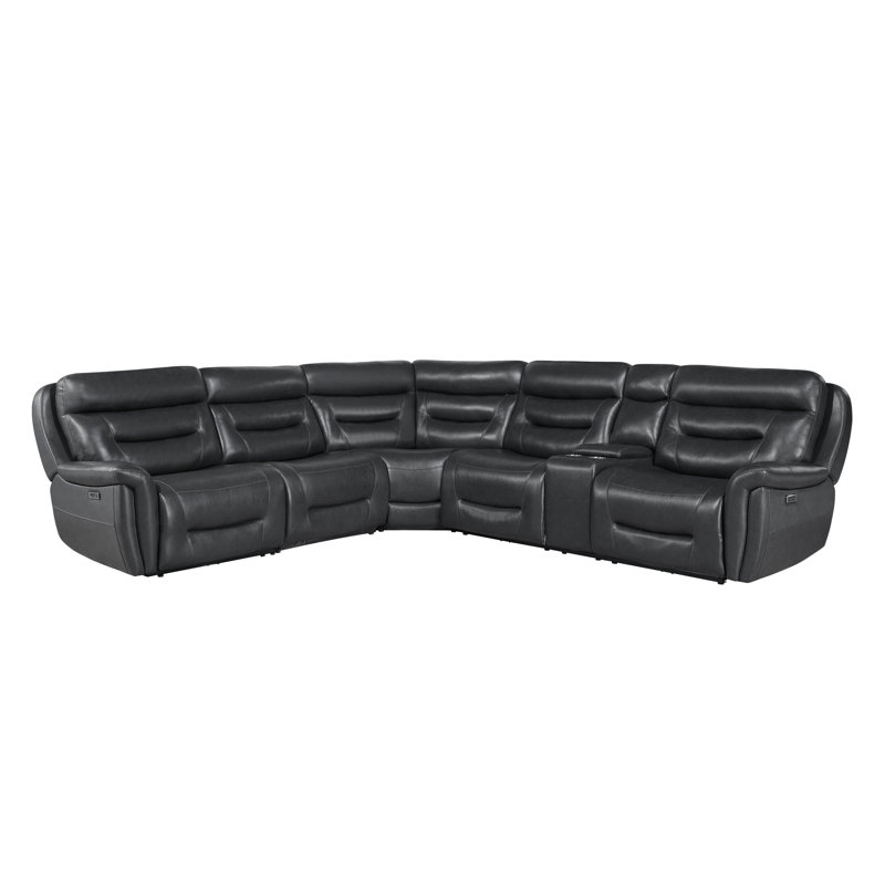 Canapé modulaire en cuir synthétique Terry avec éclairage DEL et fonction d'inclinaison, Gris foncé