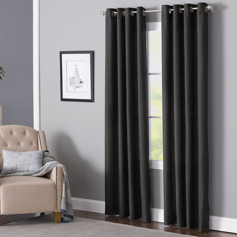 Wein Polyester / Cotton Light-Filtering Solid Color Curtain Panel with Grommet Top, 50" x 84", Black