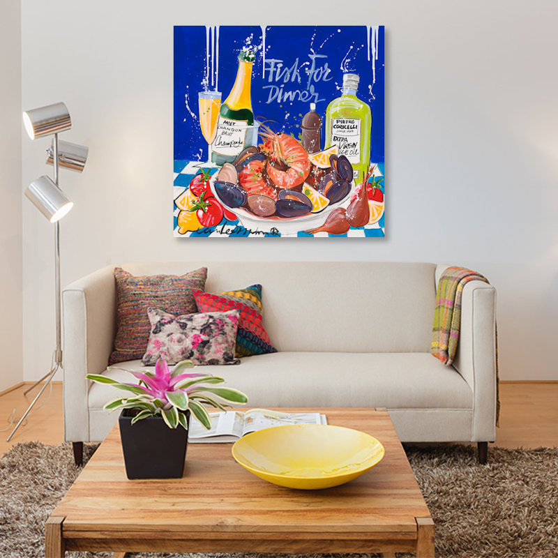 " Fish For Dinner " by El Van Leersum, 12" H x 12" W x 0.75" D, No Mat, Wrapped Canvas