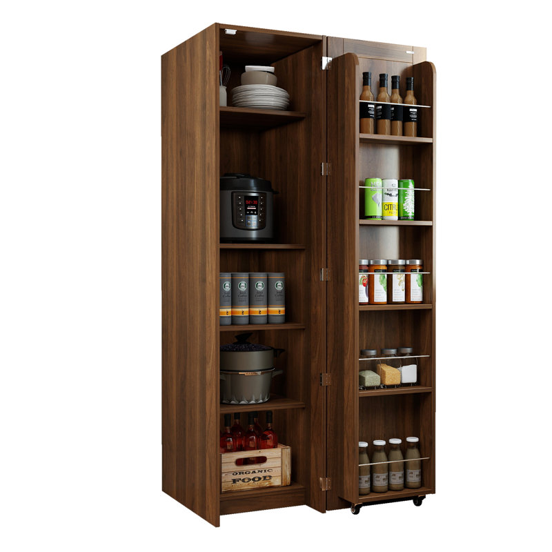 Armoire de cuisine, buffet autoportant avec portes et tablettes, armoire de rangement de cuisine, noyer, Noyer