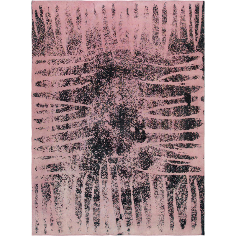 Tapis unique en laine noué à la main rose / noir 9 pi x 12 pi 4 po