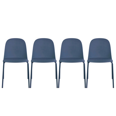 Annunziata Dining Chairs - Modern Stackable Plastic Chairs with Chrome Metal Legs & Solid Back - Set of 4 Kitchen & Dining Room Chairs, Blue