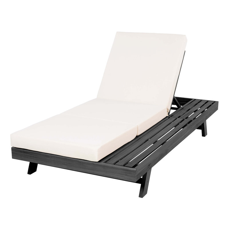 Chaise longue en bois d'acacia massif avec coussin de salon (pli triple) - version assortie disponible, Noir