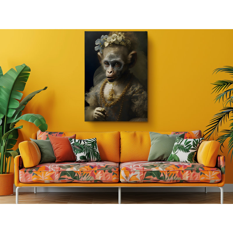 Jeune singe avec fleurs, H 45 po x l 30 po x P 1 po