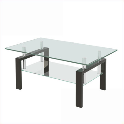 Table basse en verre trempé transparent avec 2 couches, facile à nettoyer pour le salon, table centrale peu encombrante