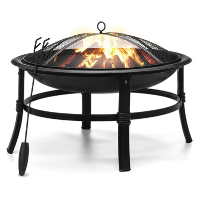 DIDADI 26 Inch Fire Pit for Outside Outdoor Wood Burning Firepit Bowl Heavy Duty Bonfire Pit Steel Firepit for Patio Backyard Camping Deck Picnic Porch with Spark Screen,Log Grate,Poker