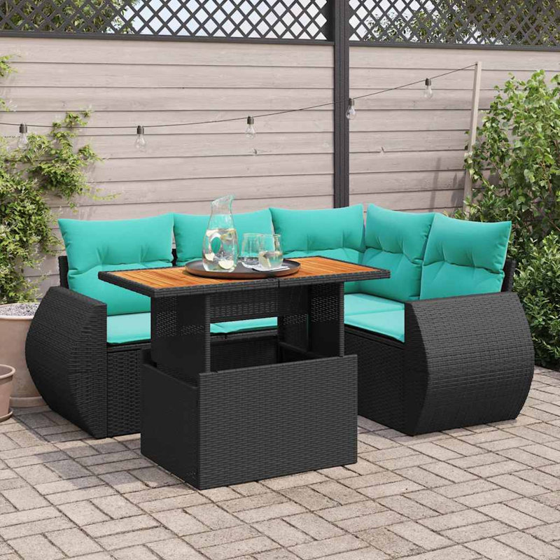  Ensemble de canapé de patio 5 pièces avec coussins en rotin de polyester
