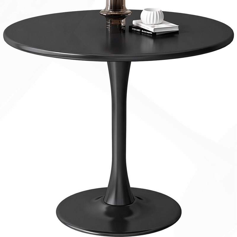 Mid Century Modern 24" Black Round Dining Table, Tulip Kitchen Coffee Table with MDF Top & Steel Base for Living Room