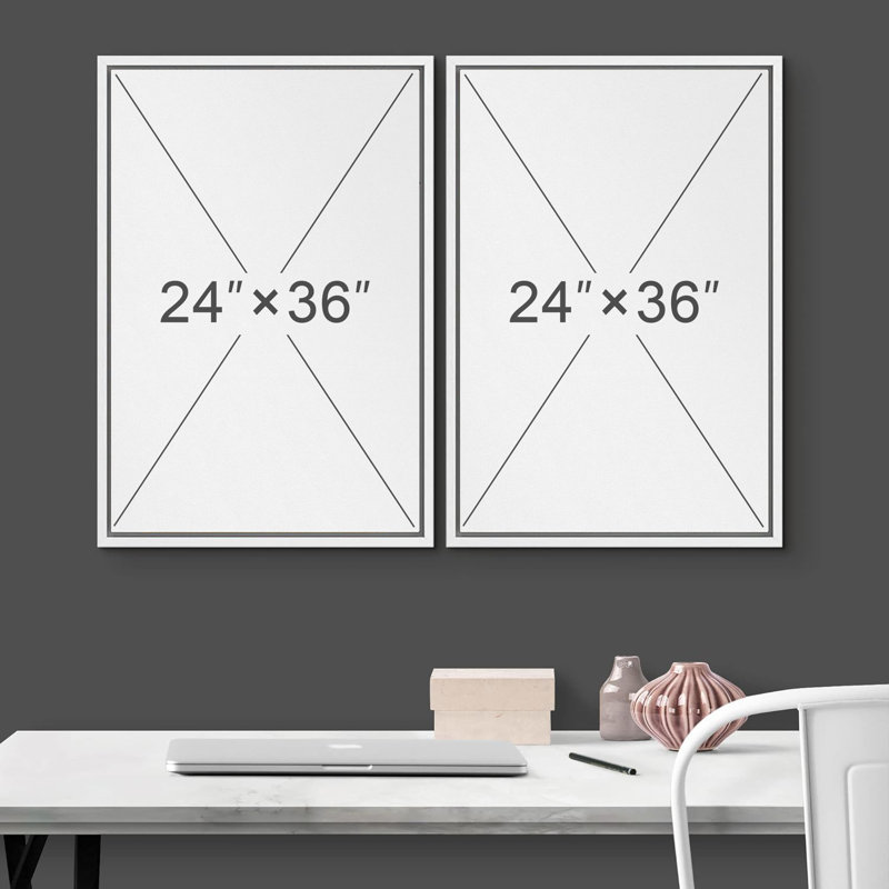 White Framed Geometric Green and Yellow Abstract Canvas Art Set