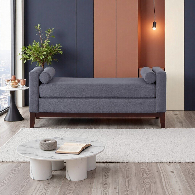 Élégant grand repose-pieds rembourré en tissu élégant avec coussins - Banc de fenêtre gris foncé pour le salon et le vestibule