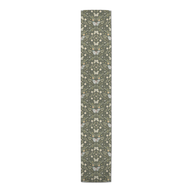 Anyela Rectangle Floral Polyester Table Runner, 90" L x 16" D, Forest Green