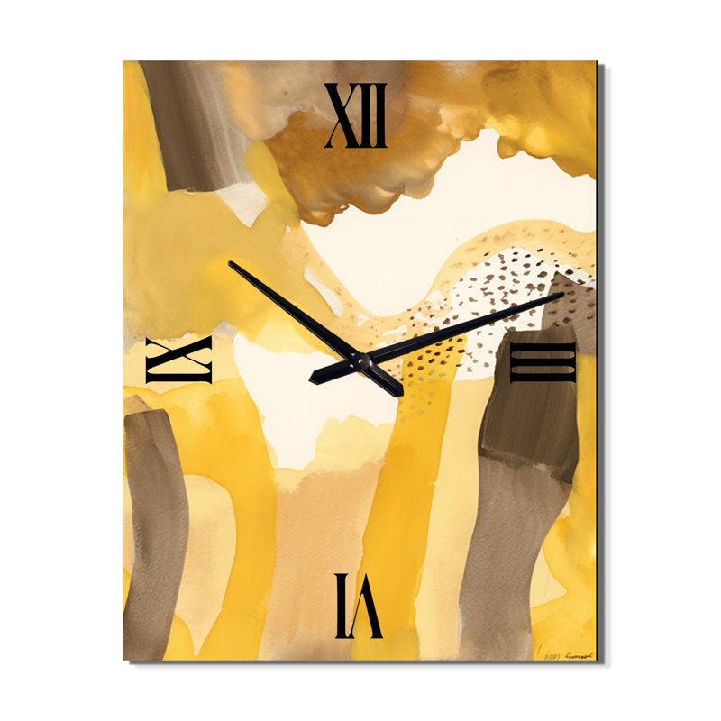 Moutarde jaune, rêves rétro, aquarelle I - très grandes horloges murales modernes Mid-Century, H 28 po x l 12 po x P 1 po