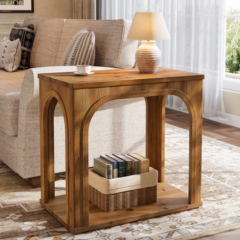Table de bout en bois massif à 2 niveaux pour le salon