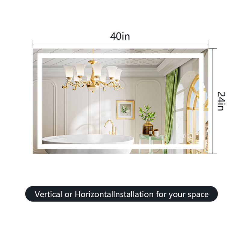 Akilan Frameless LED Vanity Mirror with Front-lit and Back-lit, Memory Function, 3 Color Temperatures & Dimmable Light, Anti-fog Tempered Glass ETL Mirror