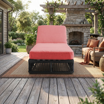 Chaise longue de piscine réglable à l'arrière, corde tissée et structure en fer avec coussin épais, chaise longue d'extérieur pour la piscine, la plage et la cour