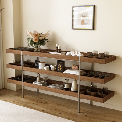 78.74 Inch Display Shelf With Stainless Steel Brackets, Multi-functional Storage Rack For Living Room & Dining Room, Suitable For Wines, Books & Decor by Latitude Run
