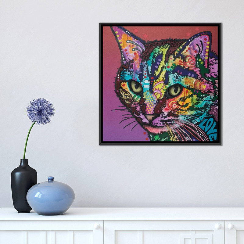 «Lucy the Cat», impression sur toile, H 18 po x l 18 po x P 1,5 po, Toile avec cadre noir, Pas de tapis