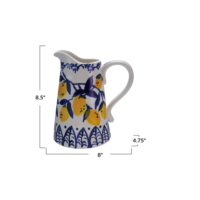 1.5-Quart Hand-Painted Stoneware Pitcher With Lemons