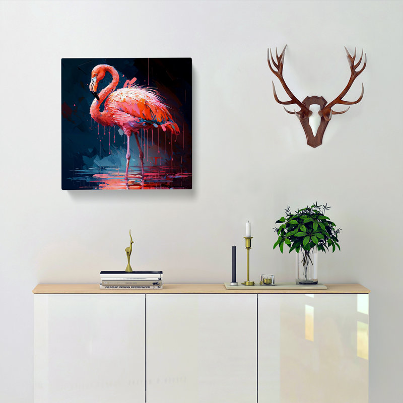 Flamingo Palette Knife Painting No.1 - Print, 35cm H x 35cm W x 3cm D