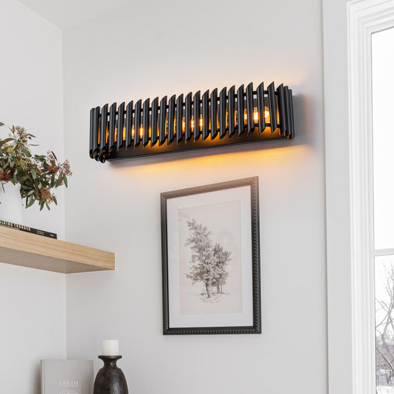 Éclairage pour meuble-lavabo moderne à 3 lumières noir et laiton 23,6 po avec tubes en métal en angle, applique murale horizontale ou verticale, base E26, homologué UL pour salle de bain chambre à coucher salon
