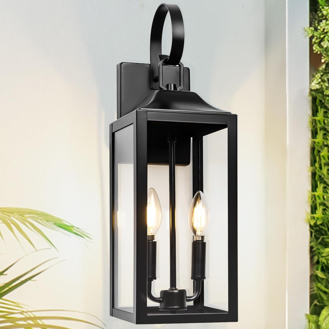 19" Outdoor Wall Lantern 2-Light, Large Outside Modern Wall Sconce Light Fixture, Industrial Porch Light Wall Mount With Glass, Waterproof Farmhouse Exterior Lamp 17 Stories Fixture 