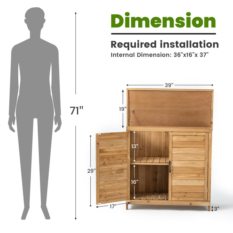 Armoire de rangement extérieure avec 2 tablettes, petite remise de jardin en bois