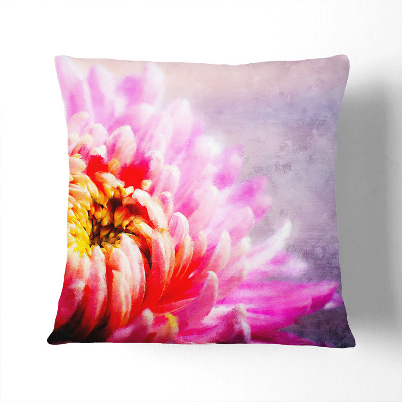 Pink Chrysanthemum Flower Painting Square Throw Cushion, 55cm H x 55cm W x 20cm D