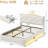 Full LED Bed Frame with Storage Headboard & 2 Storage Drawers, Princess Upholstered Bed with Charging Station & Crystal Button & Crown, Velvet Platform Bed, Curved Legs, Cream White-1399461532-1399461531