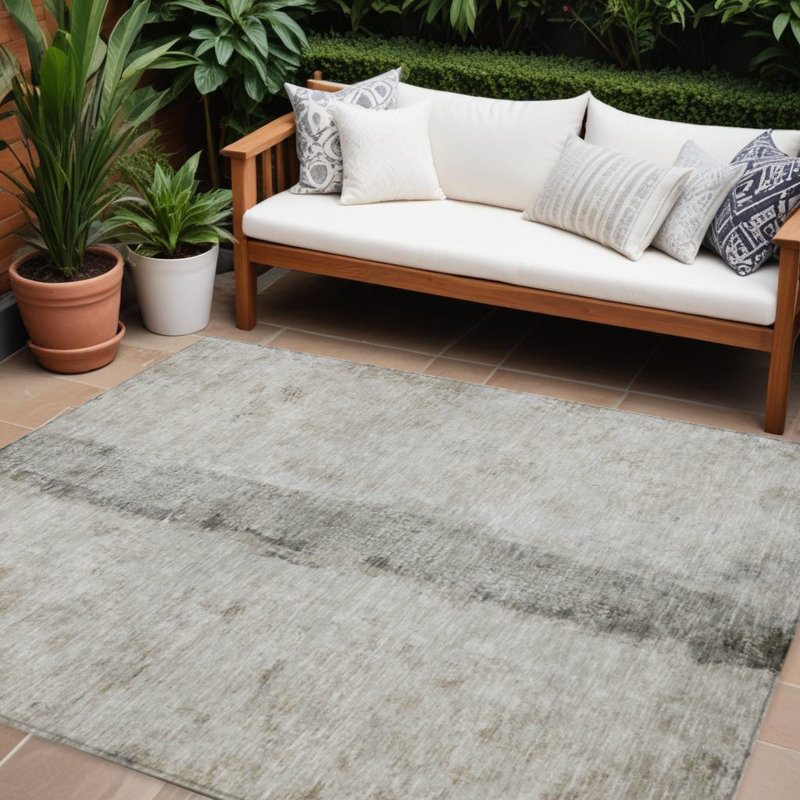 Tapis extérieur lavable abstrait beige et gris taupe 10 pi x 14 pi