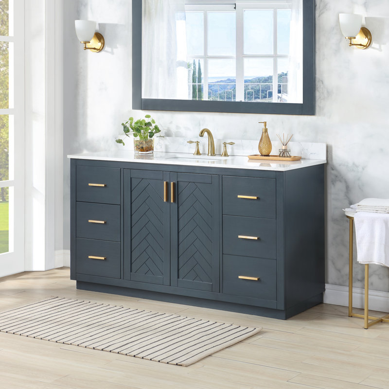 Meuble-lavabo simple l 60 po Gazsi, Bleu gris anthracite