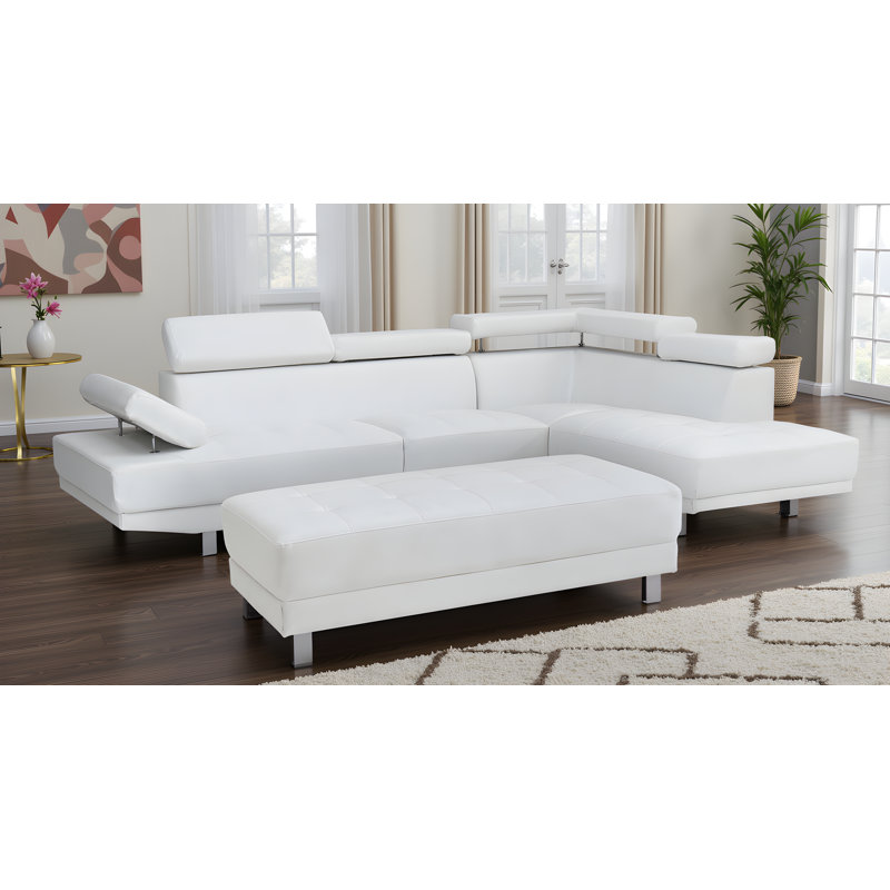 Canapé modulaire en similicuir avec repose-pieds Farranshane, Blanc