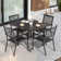 Outdoor Patio Dining Set, 4 Dining Chairs and 37 Inch Square Dining Table with 1.57'' Umbrella Hole, Powder-coated Finish and Iron Frame for Garden, Black with Gold Speckles