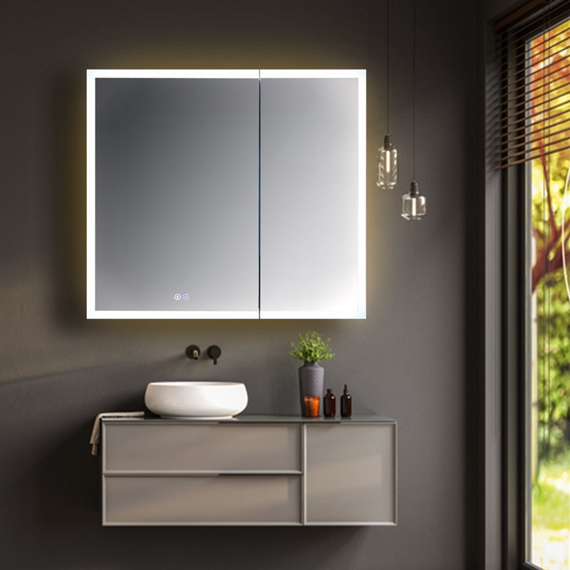 LED Medicine Cabinet - Lighted Mirror with Adjustable Brightness, Defogger, Soft Close, Storage Shelves, Recessed or Surface Mount Modern Bathroom Storage Cabinet