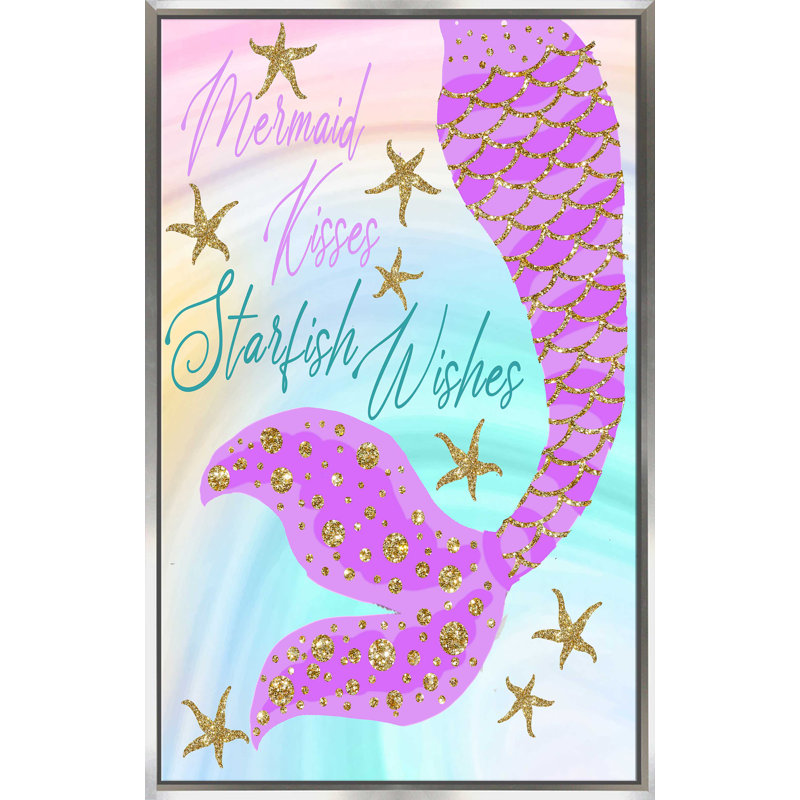 «Mermaid Kisses Starfish Wishes (Vertical)» par Jodi - impression, H 63,5 po x l 39,5 po x P 2 po, Cadre flottant argent