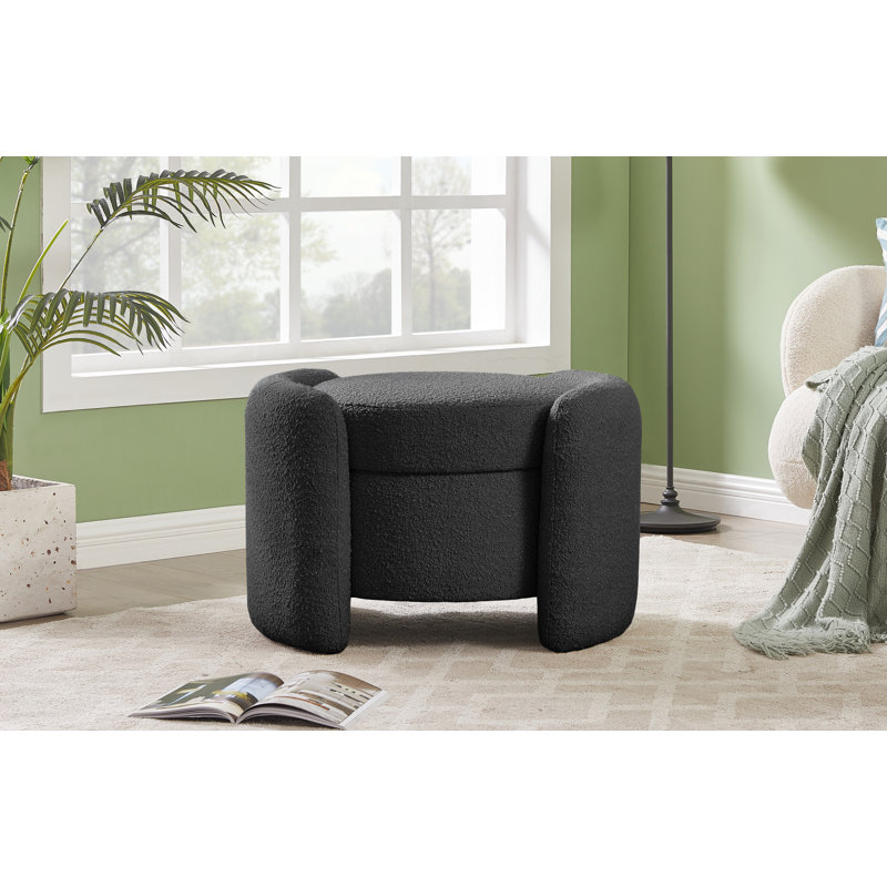 Horizon 29'' Wide Round Storage Ottoman with Storage, Black Boucle Fabric