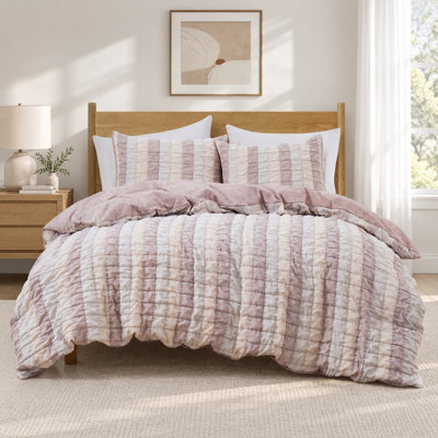 Housse de couette chic à carreaux vichy, fermeture éclair invisible et attaches aux coins, toutes saisons, lavable à la machine, rose
