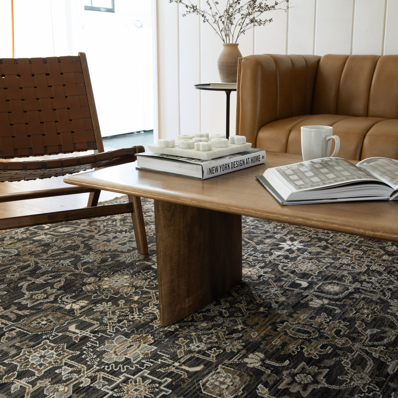 Kuester Borderless Traditonal Charcoal//Tan Wool Blend Area Rug, Rectangle 3'3" x 5'