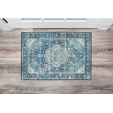 Ducote Washable Teal and Ivory Machine Woven Area Rug