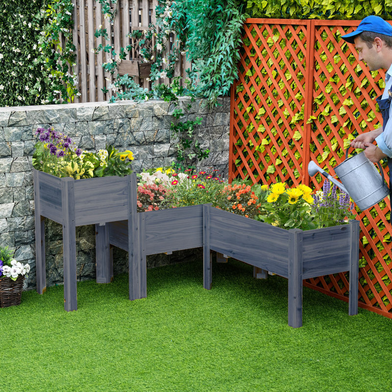 Kierron Wood Elevated Planter, Gray